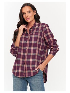Makadamia Makadamia Koszula C75 Bordowy Loose Fit