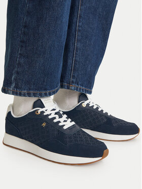 Tommy Hilfiger Tommy Hilfiger Sneakersy Th Runner Suede Monogram FW0FW09620 Granatowy