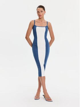 Nudyess Nudyess Sukienka codzienna Alex z prążka Niebieski Slim Fit