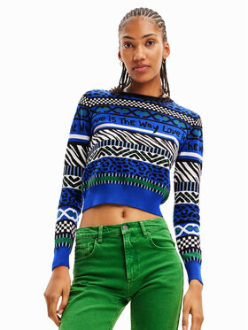 Desigual Desigual Pulover 23WWJF48 Modra Slim Fit
