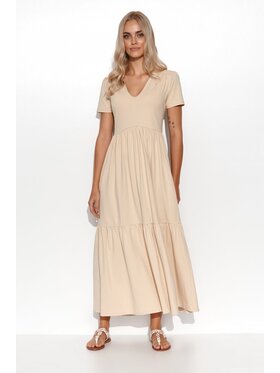 Makadamia Makadamia Sukienka codzienna M549 Beżowy Comfort Fit