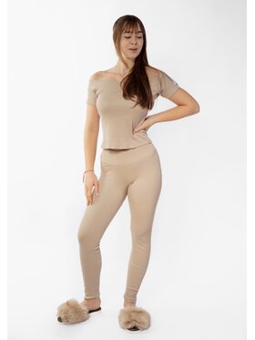 DKaren Sport DKaren Sport Komplet bluzka i spodnie Bayo Beżowy Slim Fit