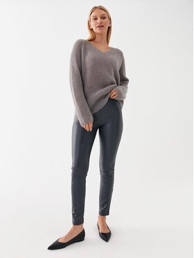 Max Mara Leisure Hlače od imitacije kože Zefir 23378601 Siva Slim Fit