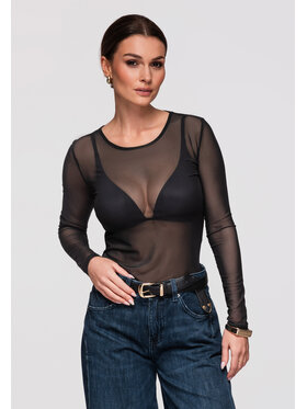 Ombre Ombre Bluzka OW-TS-E0016 Czarny Slim Fit