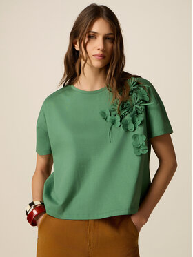Oltre Oltre T-Shirt G007J004362N015 Zielony Boxy Fit