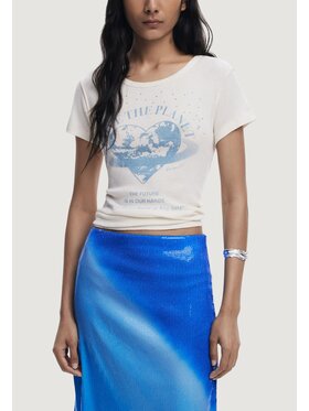Desigual Desigual T-Shirt REPRIS TS PLANET Μπεζ Casual Fit