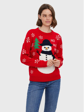 Vero Moda Vero Moda Sweter Snowman 10272448 Czerwony Regular Fit