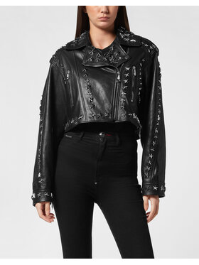PHILIPP PLEIN PHILIPP PLEIN Kožená bunda 27271 Čierna Slim Fit