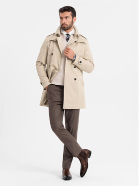 Ombre Ombre Trencz OM-COSC-0126 Beżowy Slim Fit
