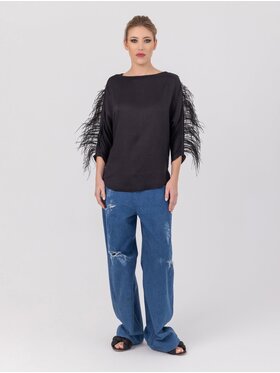 Helene Galwas Helene Galwas T-Shirt z odpinanymi piórami Czarny Regular Fit