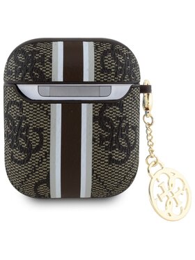 Guess Guess Etui na słuchawki AirPods 1/2 - 4G Printed Stripes Charm Brązowy