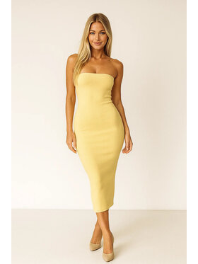 Nudyess Nudyess Sukienka dzianinowa Melrose Midi z prążka Żółty Fitted Fit