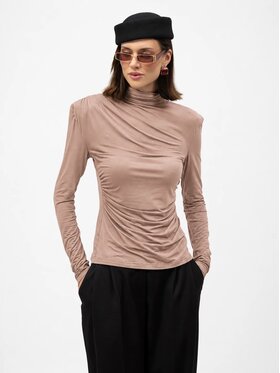 MANDRAGORA MANDRAGORA Bluzka Varo Beżowy Slim Fit
