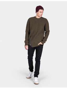 Les Hommes Les Hommes Svetr LJK106-656U | Round Neck Sweater with Asymetric Zip Khaki Regular Fit