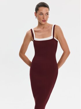 Nudyess Nudyess Sukienka codzienna Lisa z prążka Bordowy Slim Fit