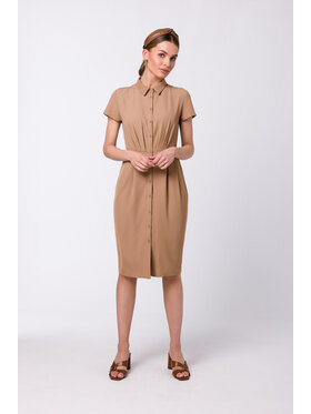 Stylove Stylove Sukienka koszulowa S335 Beżowy Regular Fit