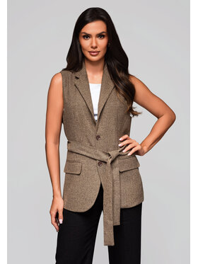 Ombre Ombre Kamizelka LW-BLZV-0102 Beżowy Regular Fit