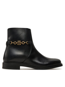 Tommy Hilfiger Tommy Hilfiger Μποτάκια Th Chain Leather Low Bootie FW0FW08251 Μαύρο