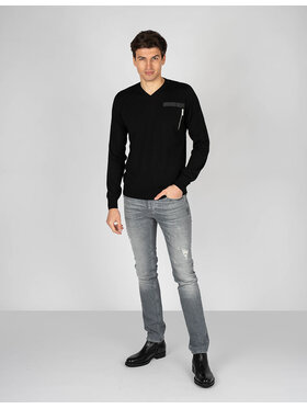 Les Hommes Les Hommes Svetr LKK103-606U | Fit Jumper In Fine Gage Pocket With Zip Černá Regular Fit