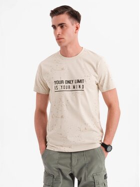 Ombre Ombre T-Shirt OM-TSFP-0187 Beżowy Regular Fit