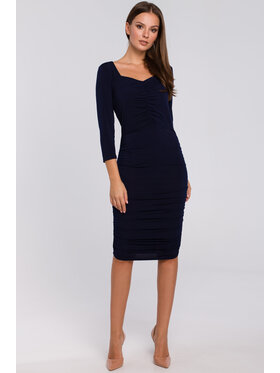 Makover Makover Sukienka elegancka K006 Granatowy Regular Fit