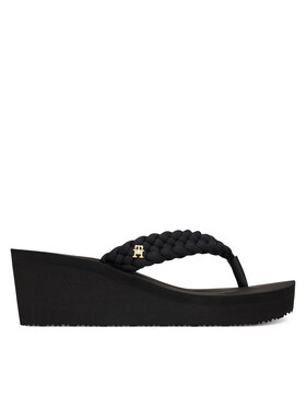 Tommy Hilfiger Tommy Hilfiger Šlepetės per pirštą Th Wedge Braided Summer Sandal FW0FW09198 Juoda
