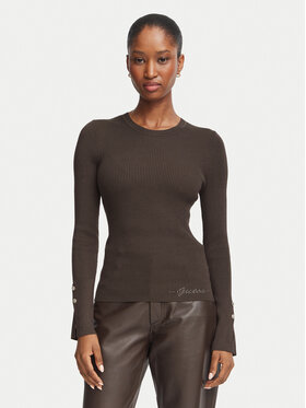Guess Guess Blúzka W6YR09 Z0948 Tmavo hnedá Slim Fit