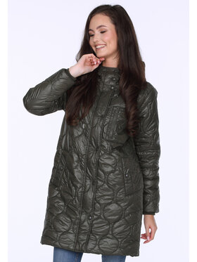 Perso Perso Kurtka puchowa pikowana z kapturem Khaki Regular Fit