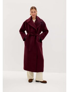 Mirons Mirons Płaszcz wełniany Soft Bordowy Oversize