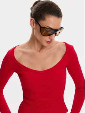 Nudyess Nudyess Top Alba z prążka Czerwony Slim Fit