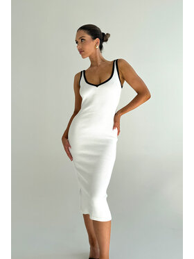 Nudyess Nudyess Vestito di maglia Lauren midi z prążka Écru Fitted Fit