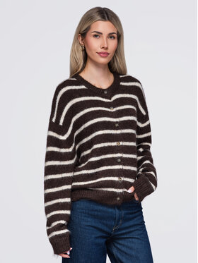 Ombre Ombre Sweter OW-SW-E0029 Brązowy ciemny Relaxed Fit