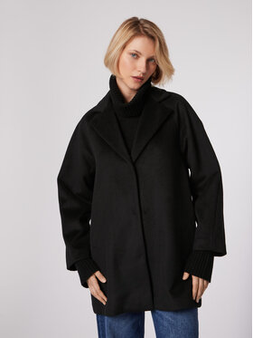 Simple Simple Kabát pro přechodné období PLD510-03 Černá Relaxed Fit