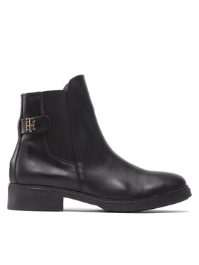 Tommy Hilfiger Tommy Hilfiger Μποτάκια με λάστιχο Th Leather Flat Boot FW0FW06749 Μαύρο