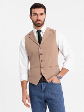 Ombre Ombre Kamizelka garniturowa OM-BLZV-0145 Brązowy Slim Fit