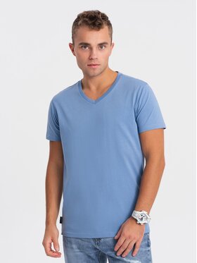 Ombre Ombre T-Shirt OM-TSBS-0145 Niebieski Regular Fit
