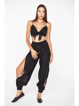 MANDRAGORA MANDRAGORA Dámske nohavice Lniane Alladyn Čierna Modern Relaxed Fit