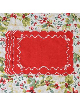 Roseberry Home Roseberry Home Podkładka na stół haftowana White Christmas Bows Czerwony