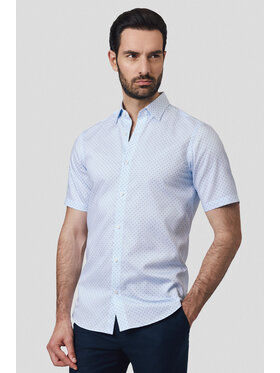 Lancerto Lancerto Koszula Koszula Błękitna Bawełniana ze Wzorem z Krótkim Rękawem Stina KO073125000014 Niebieski Slim Fit