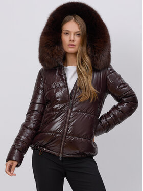 FAN LEATHER Fan Leather Kurtka puchowa Puchowa z Kapturem Brązowy Standard Fit