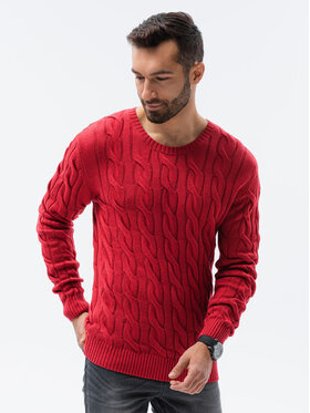 Ombre Ombre Sweter E195 Czerwony Regular Fit