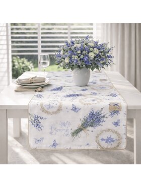 Roseberry Home Roseberry Home Bieżnik Lavender & Beige Gingham Niebieski
