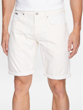 Pepe Jeans Pepe Jeans Pantaloni scurți de blugi Callen Short Stripe PM801013 Alb Relaxed Fit