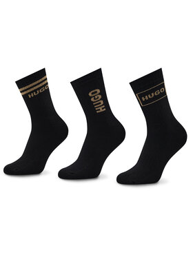 Hugo Hugo Комплект 3 чифта дълги чорапи дамски 3p Qs Rib Logo Cc W 50484149 Черен