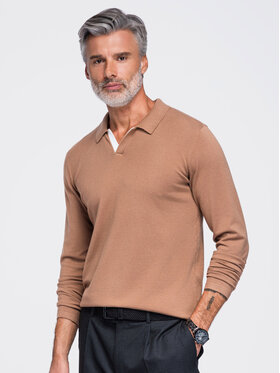 Ombre Ombre Longsleeve OM-POLS-0138 Brązowy jasny Regular Fit