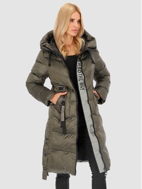 Perso Perso Zimné bundy z połyskującej tkaniny Kaki Regular Fit