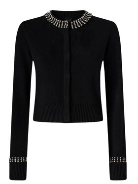 PINKO PINKO Kardigan SPEZZINO CARDIGAN CON STRASS Czarny Regular Fit