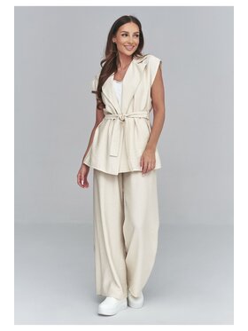 Makadamia Makadamia Komplet bluzka i spodnie C69 Beżowy Loose Fit