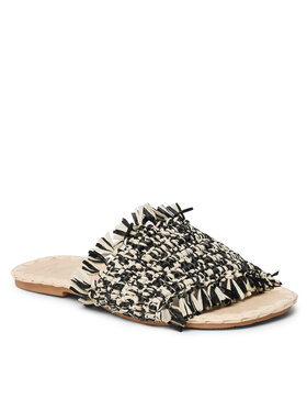 Manebi Manebi Natikače Fringed Knots Raffia Leather Sandals V 3.4 Y0 Crna