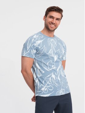Ombre Ombre T-Shirt OM-TSFP-0180 Niebieski Regular Fit